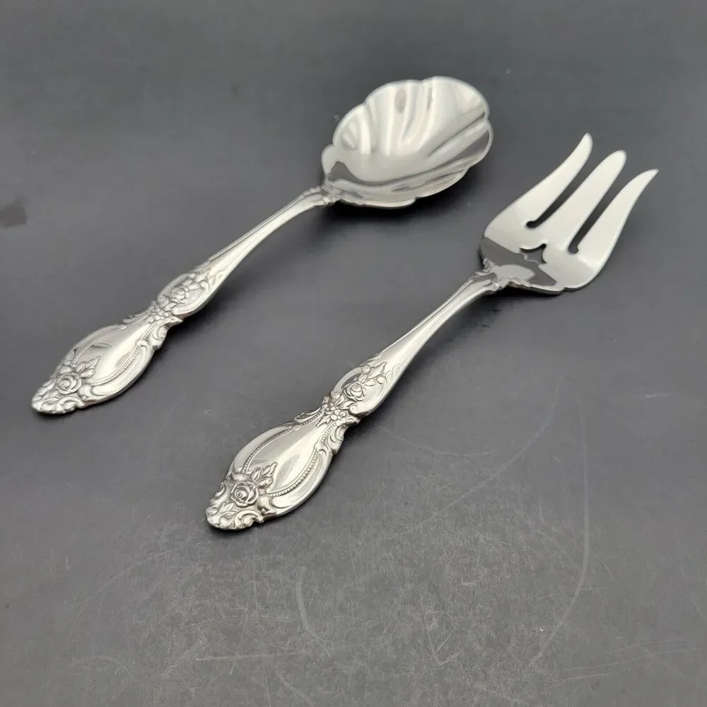 Oneida 18/8 Stainless Heirloom Frederick Serving Set Fork & Spoon (Shell Cassero